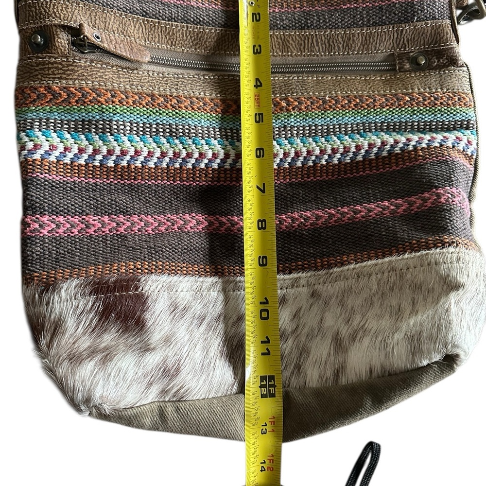 Myra Bag Multicolor Crossbody Purse Tweed Leather Cowhide Boho Style Canvas Back - Picture 12 of 16